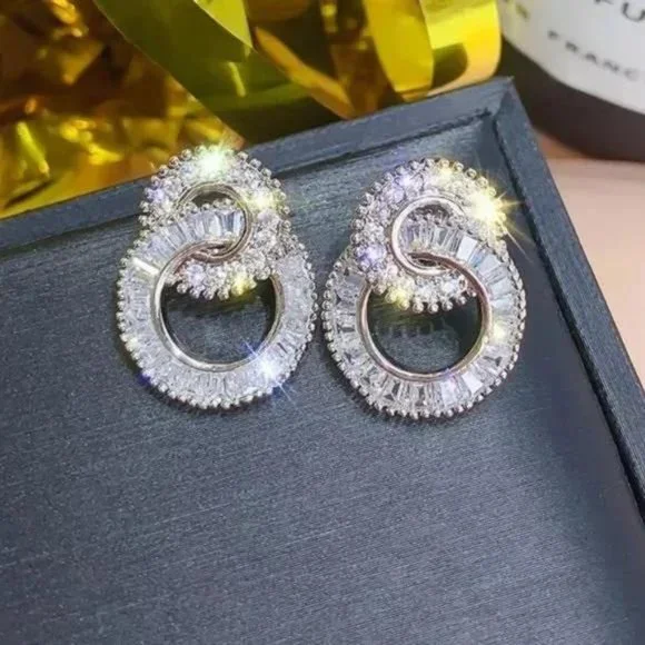 NEW 925 Sterling Silver Diamond Hoop Earrings, beautiful Earrings, cute Earrings - Picture 2 of 8